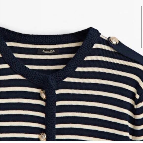 Massimo Dutti Navy Striped Nautical Button Down Cardigan Small - Picture 4 of 8
